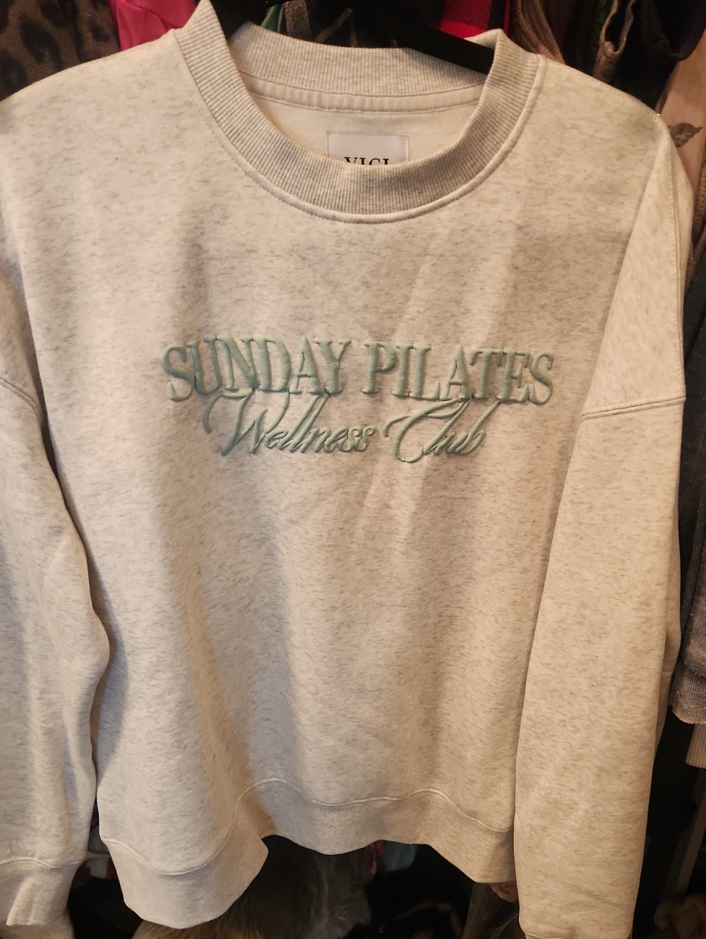 Vici Light Gray Crewneck Sweatshirt with Mint Embroidery